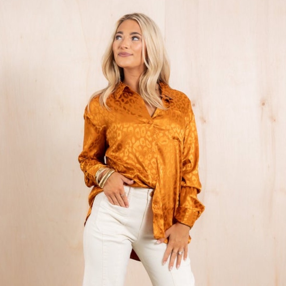 Satin Leopard Print Blouse in Orange